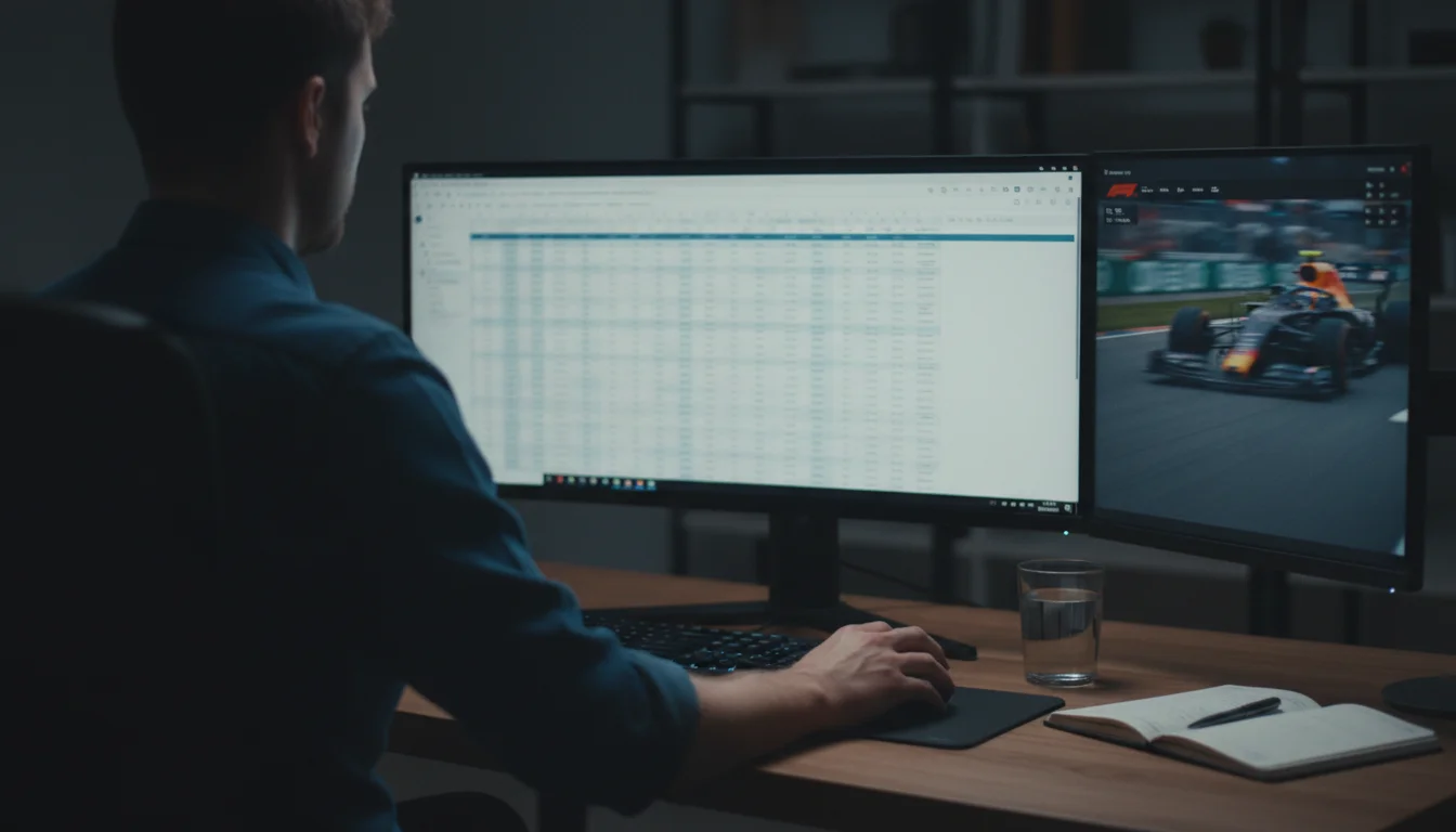 Persona revisando cuotas de apuestas de F1 en una pantalla de ordenador con diferentes formatos de cuotas
