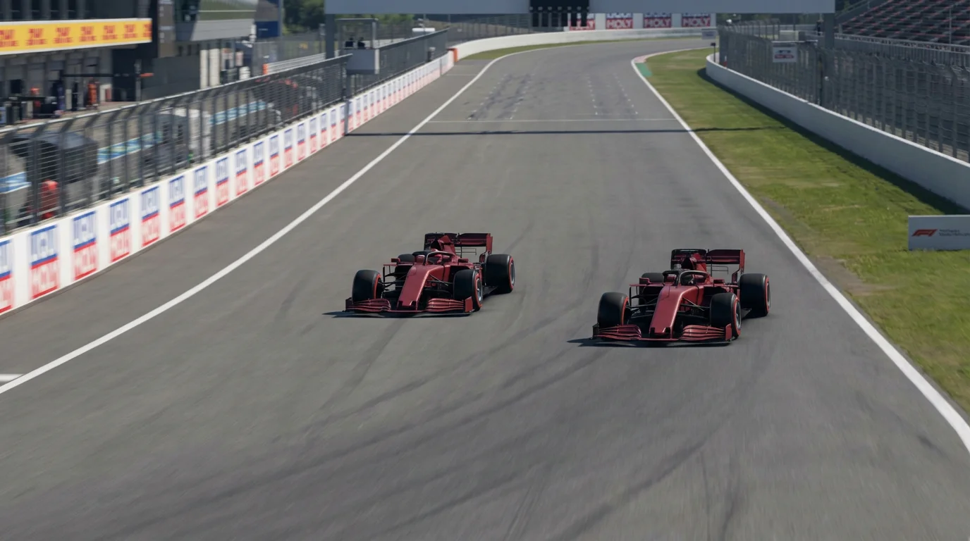 Dos coches de F1 del mismo equipo en formación con el segundo cediendo posición al primero