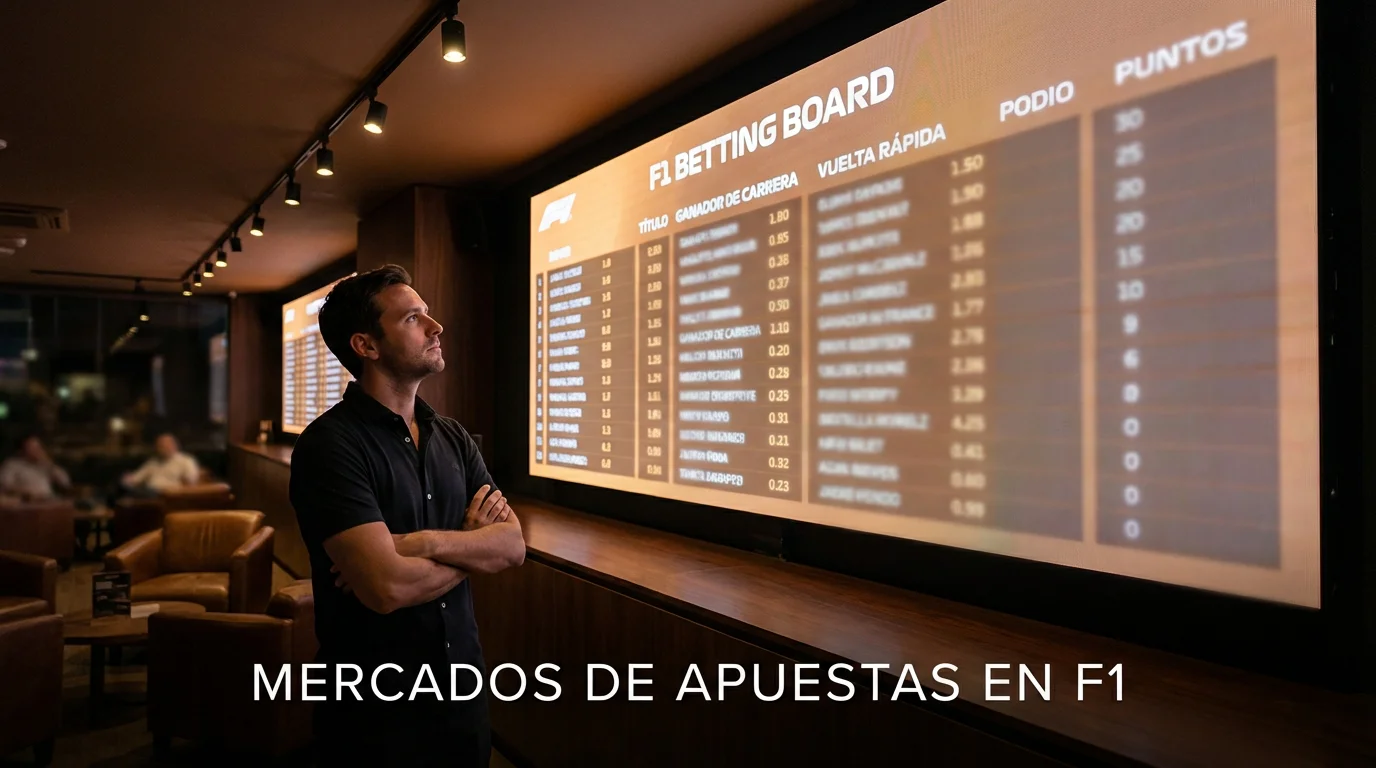 Pizarra de apuestas de Fórmula 1 con mercados de carrera abiertos